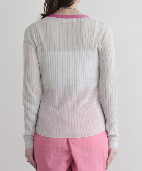 fredy emue（フレディエミュ）の「ワイドリブ配色シアーカーディガン（カーディガン/ボレロ・レディース・ネイビー/ライトグレー/オフホワイト・38）」の7枚目の写真