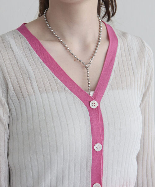 fredy emue（フレディエミュ）の「ワイドリブ配色シアーカーディガン（カーディガン/ボレロ・レディース・ネイビー/ライトグレー/オフホワイト・38）」の16枚目の写真