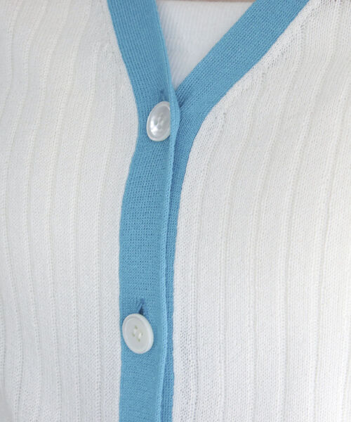 fredy emue（フレディエミュ）の「ワイドリブ配色シアーカーディガン（カーディガン/ボレロ・レディース・ネイビー/ライトグレー/オフホワイト・38）」の12枚目の写真