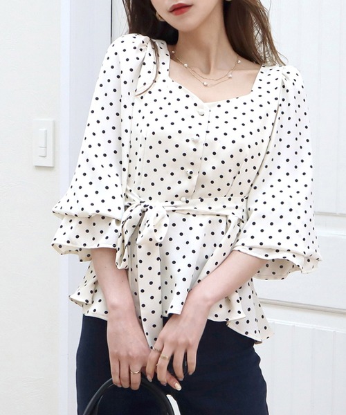 ROYAL PARTY（ロイヤルパーティー）の「ウエストリボンペプラムブラウス（シャツ/ブラウス・レディース・その他/ドット/ピンク・FREE）」の3枚目の写真