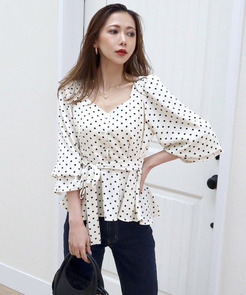 ROYAL PARTY（ロイヤルパーティー）の「ウエストリボンペプラムブラウス（シャツ/ブラウス・レディース・その他/ドット/ピンク・FREE）」の4枚目の写真