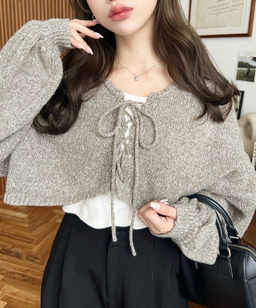 セール】前後2WAY編み上げクロップド丈ニットプルオーバー
