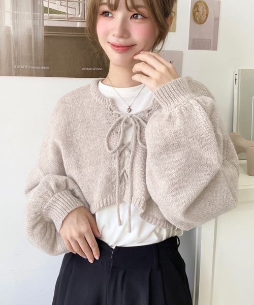 セール】前後2WAY編み上げクロップド丈ニットプルオーバー