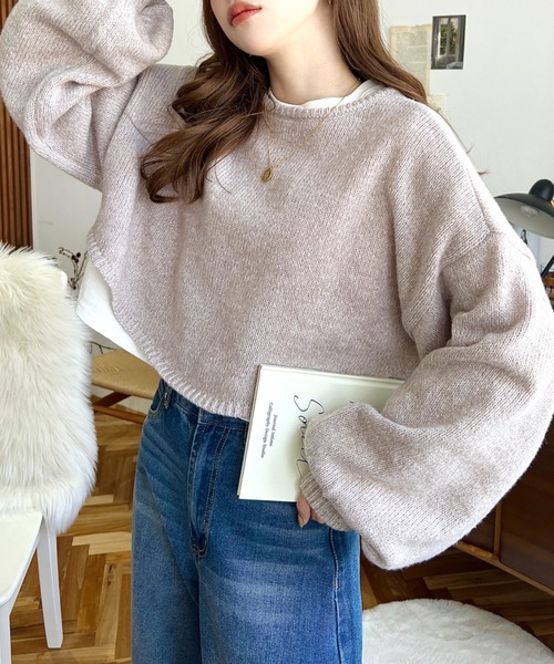 moment+（モーメントプラス）の「前後2WAY編み上げクロップド丈ニット