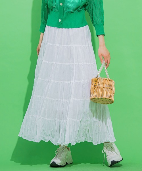 ウエストゴムで履きやすい】ティアードフレアスカート《洗濯機で洗える》