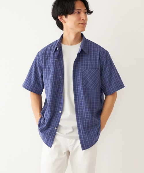SHIPS Colors(シップス カラーズ)の「SHIPS Colors: ドライタッチ チェック 半袖シャツ(シャツ/ブラウス・メンズ・ネイビー/ブラック/ライトブルー・LARGE/MEDIUM)」の1枚目の写真