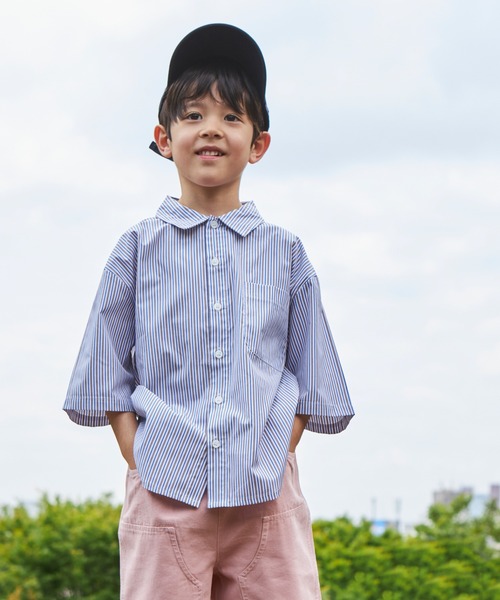 PAIRMANON STREET（ペアマノンストリート）の「【PAIRMANON STREET】マルチストライプ半袖シャツ（シャツ/ブラウス・キッズ・ブルー/レッド/ブラック/スカイブルー/ピンク・110/150/100/140/90/130/120）」の3枚目の写真