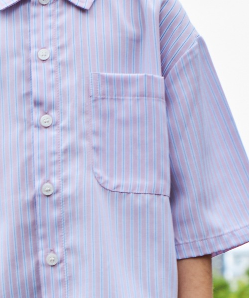 PAIRMANON STREET（ペアマノンストリート）の「【PAIRMANON STREET】マルチストライプ半袖シャツ（シャツ/ブラウス・キッズ・ブルー/レッド/ブラック/スカイブルー/ピンク・110/150/100/140/90/130/120）」の12枚目の写真