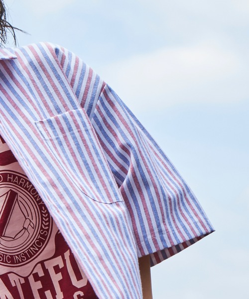 PAIRMANON STREET（ペアマノンストリート）の「【PAIRMANON STREET】マルチストライプ半袖シャツ（シャツ/ブラウス・キッズ・ブルー/レッド/ブラック/スカイブルー/ピンク・110/150/100/140/90/130/120）」の14枚目の写真