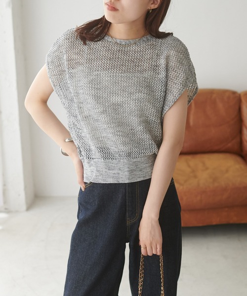 DISCOAT(ディスコート)の「メランジメッシュバックリボンフレンチ(Tシャツ/カットソー・レディース・オフホワイト/ブルー/ブラック・FREE)」の14枚目の写真