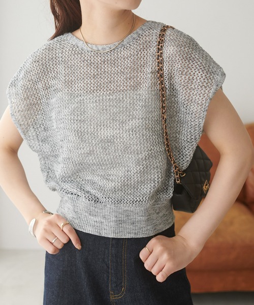 DISCOAT(ディスコート)の「メランジメッシュバックリボンフレンチ(Tシャツ/カットソー・レディース・オフホワイト/ブルー/ブラック・FREE)」の6枚目の写真