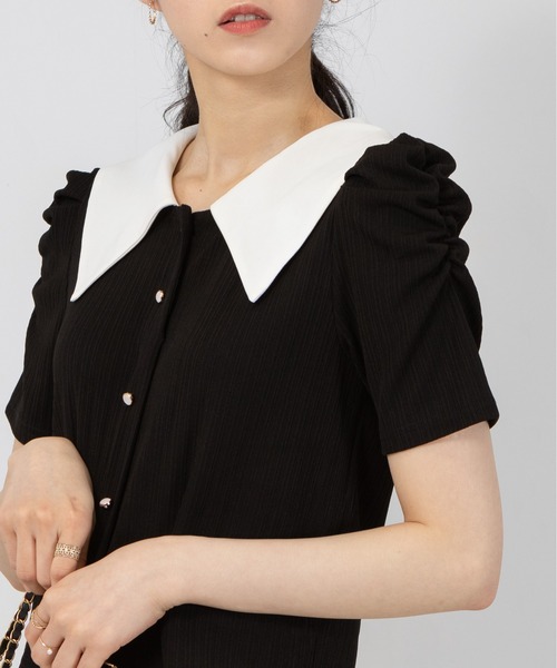 pumpkin port（パンプキンポート）の「パール釦 バイカラー襟 リブ カットソー（Tシャツ/カットソー・レディース・ブラック/アイボリー・MEDIUM）」の20枚目の写真