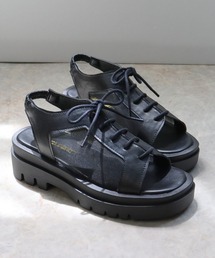未使用Rick Owens2025SS 疯狂レースアップサンダル 本革 ブラック Rick Owens2025SS 疯狂レースアップサンダル 本革 ブラック