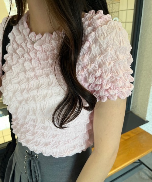 nemne store(ネンネストア)の「ぽこぽこシアーTシャツ(Tシャツ/カットソー・レディース・ピンク/ブラック/オフホワイト・フリー)」の13枚目の写真