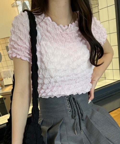 nemne store(ネンネストア)の「ぽこぽこシアーTシャツ(Tシャツ/カットソー・レディース・ピンク/ブラック/オフホワイト・フリー)」の14枚目の写真