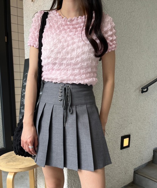 nemne store(ネンネストア)の「ぽこぽこシアーTシャツ(Tシャツ/カットソー・レディース・ピンク/ブラック/オフホワイト・フリー)」の15枚目の写真