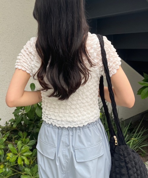 nemne store(ネンネストア)の「ぽこぽこシアーTシャツ(Tシャツ/カットソー・レディース・ピンク/ブラック/オフホワイト・フリー)」の5枚目の写真
