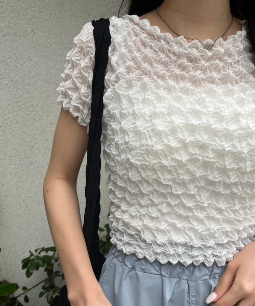 nemne store(ネンネストア)の「ぽこぽこシアーTシャツ(Tシャツ/カットソー・レディース・ピンク/ブラック/オフホワイト・フリー)」の6枚目の写真