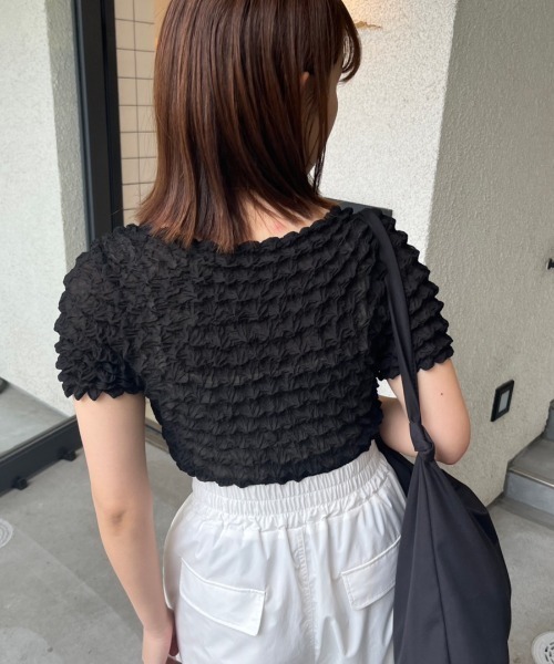 nemne store(ネンネストア)の「ぽこぽこシアーTシャツ(Tシャツ/カットソー・レディース・ピンク/ブラック/オフホワイト・フリー)」の12枚目の写真