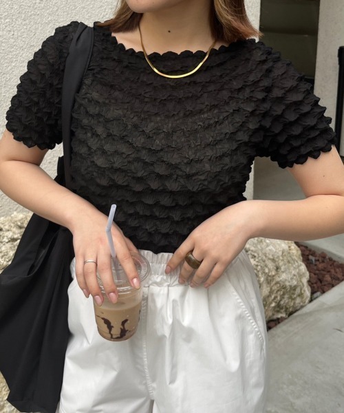 nemne store(ネンネストア)の「ぽこぽこシアーTシャツ(Tシャツ/カットソー・レディース・ピンク/ブラック/オフホワイト・フリー)」の9枚目の写真