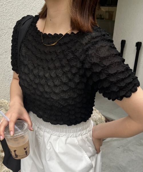 nemne store(ネンネストア)の「ぽこぽこシアーTシャツ(Tシャツ/カットソー・レディース・ピンク/ブラック/オフホワイト・フリー)」の10枚目の写真