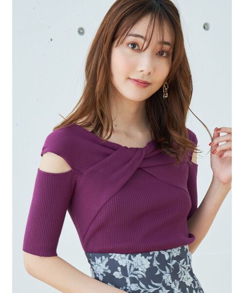 MERCURYDUO(マーキュリーデュオ)の「ツイステッドリブニット(ニット/セーター・レディース・パープル/オフホワイト/ブラック・FREE)」の1枚目の写真