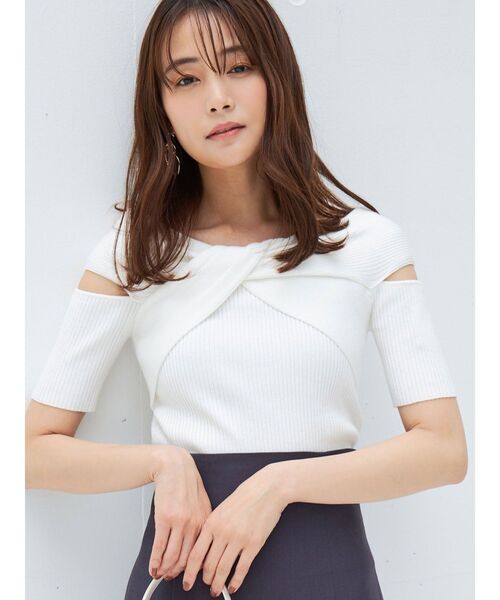 MERCURYDUO(マーキュリーデュオ)の「ツイステッドリブニット(ニット/セーター・レディース・パープル/オフホワイト/ブラック・FREE)」の2枚目の写真