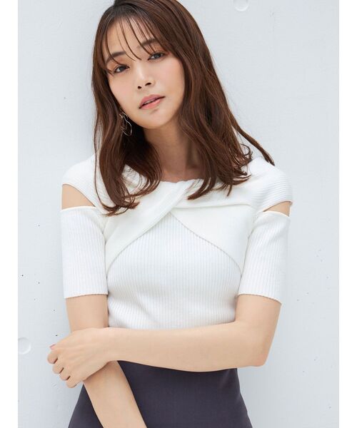 MERCURYDUO(マーキュリーデュオ)の「ツイステッドリブニット(ニット/セーター・レディース・パープル/オフホワイト/ブラック・FREE)」の4枚目の写真