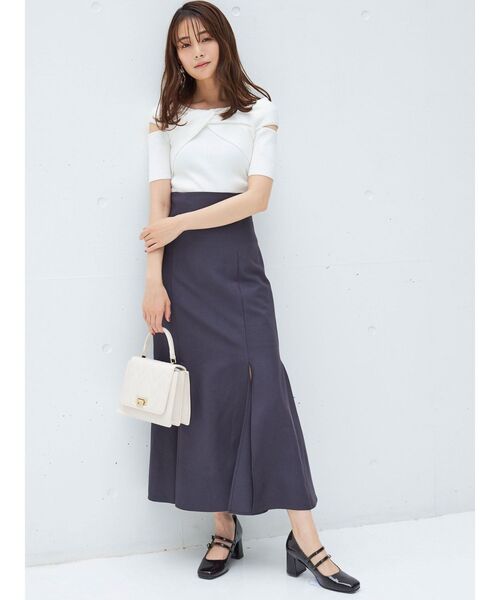 MERCURYDUO(マーキュリーデュオ)の「ツイステッドリブニット(ニット/セーター・レディース・パープル/オフホワイト/ブラック・FREE)」の5枚目の写真