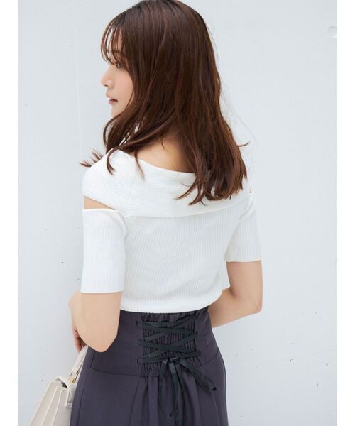 MERCURYDUO(マーキュリーデュオ)の「ツイステッドリブニット(ニット/セーター・レディース・パープル/オフホワイト/ブラック・FREE)」の7枚目の写真