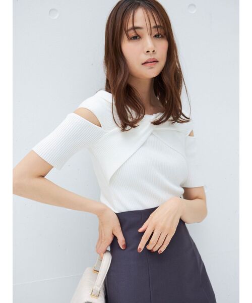 MERCURYDUO(マーキュリーデュオ)の「ツイステッドリブニット(ニット/セーター・レディース・パープル/オフホワイト/ブラック・FREE)」の8枚目の写真