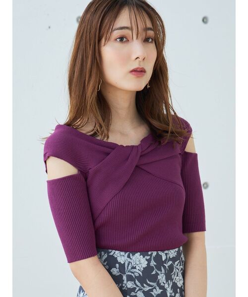 MERCURYDUO(マーキュリーデュオ)の「ツイステッドリブニット(ニット/セーター・レディース・パープル/オフホワイト/ブラック・FREE)」の19枚目の写真