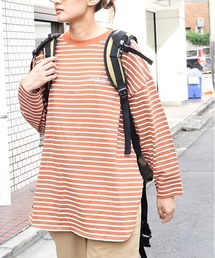 CUBE SUGAR（キューブシュガー）の「天竺カットソーボーダー裾ラウンド長袖Tシャツ（Tシャツ/カットソー）」
