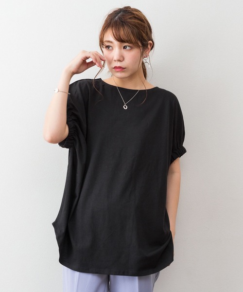atONE(アットワン)の「atONE 2WAYゴムギャザースリーブカットソー(Tシャツ/カットソー・レディース・ホワイト/グレイッシュベージュ/ブラック/テラコッタ・M-L/4L~5L/LL~3L)」の10枚目の写真
