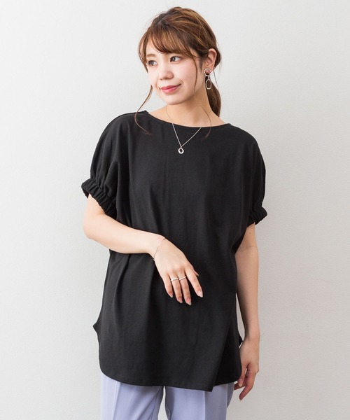 atONE(アットワン)の「atONE 2WAYゴムギャザースリーブカットソー(Tシャツ/カットソー・レディース・ホワイト/グレイッシュベージュ/ブラック/テラコッタ・M-L/4L~5L/LL~3L)」の5枚目の写真