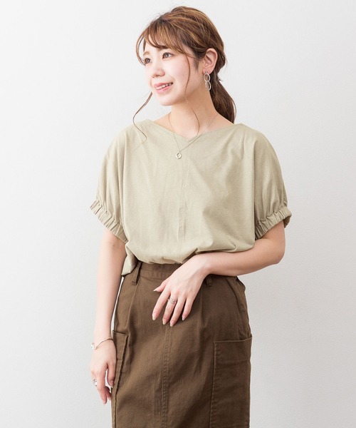 atONE(アットワン)の「atONE 2WAYゴムギャザースリーブカットソー(Tシャツ/カットソー・レディース・ホワイト/グレイッシュベージュ/ブラック/テラコッタ・M-L/4L~5L/LL~3L)」の21枚目の写真