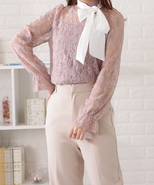Lace Ladies(レースレディース)の「ボウタイ付きプチハイレースブラウス(シャツ/ブラウス・レディース・グレー/ブラック/ホワイト/ピンク・S/FREE)」の18枚目の写真