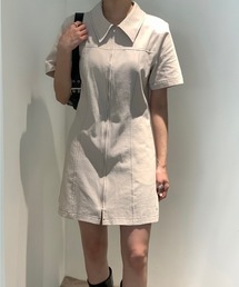 スッテッチデザインシャツミニワンピ