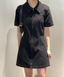 スッテッチデザインシャツミニワンピ