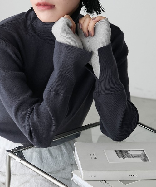 forksy.（フォルクシー）の「【forksy.】<エブリデイシリーズ>配色レイヤードニットタートルネックプルオーバー / 吸湿発熱（ニット/セーター・レディース・ブラック/ホワイト/グレー/チャコール/グレー系その他/ホワイト×ブラック/アイボリー/オフホワイト/グレー系/ブラック系・FREE）」の9枚目の写真