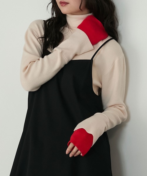 forksy.（フォルクシー）の「【forksy.】<エブリデイシリーズ>配色レイヤードニットタートルネックプルオーバー / 吸湿発熱（ニット/セーター・レディース・ブラック/ホワイト/グレー/チャコール/グレー系その他/ホワイト×ブラック/アイボリー/オフホワイト/グレー系/ブラック系・FREE）」の4枚目の写真