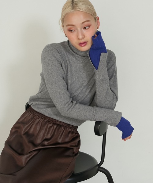 forksy.（フォルクシー）の「【forksy.】<エブリデイシリーズ>配色レイヤードニットタートルネックプルオーバー / 吸湿発熱（ニット/セーター・レディース・ブラック/ホワイト/グレー/チャコール/グレー系その他/ホワイト×ブラック/アイボリー/オフホワイト/グレー系/ブラック系・FREE）」の22枚目の写真