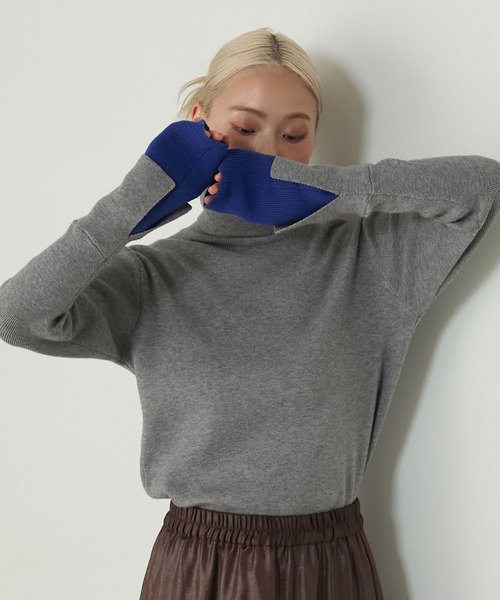 forksy.（フォルクシー）の「【forksy.】<エブリデイシリーズ>配色レイヤードニットタートルネックプルオーバー / 吸湿発熱（ニット/セーター・レディース・ブラック/ホワイト/グレー/チャコール/グレー系その他/ホワイト×ブラック/アイボリー/オフホワイト/グレー系/ブラック系・FREE）」の20枚目の写真