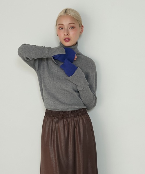 forksy.（フォルクシー）の「【forksy.】<エブリデイシリーズ>配色レイヤードニットタートルネックプルオーバー / 吸湿発熱（ニット/セーター・レディース・ブラック/ホワイト/グレー/チャコール/グレー系その他/ホワイト×ブラック/アイボリー/オフホワイト/グレー系/ブラック系・FREE）」の19枚目の写真