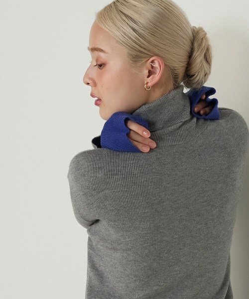 forksy.（フォルクシー）の「【forksy.】<エブリデイシリーズ>配色レイヤードニットタートルネックプルオーバー / 吸湿発熱（ニット/セーター・レディース・ブラック/ホワイト/グレー/チャコール/グレー系その他/ホワイト×ブラック/アイボリー/オフホワイト/グレー系/ブラック系・FREE）」の15枚目の写真