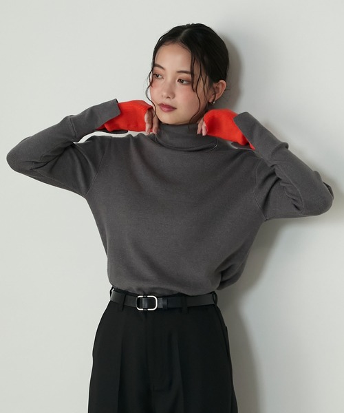 佐藤繊維　透け感　ニット　プルオーバー　レイヤード　タートルネック 佐藤繊維 透け感 ニット プルオーバー レイヤード