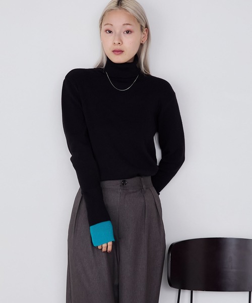 forksy.（フォルクシー）の「【forksy.】<エブリデイシリーズ>配色レイヤードニットタートルネックプルオーバー / 吸湿発熱（ニット/セーター・レディース・ブラック/ホワイト/グレー/チャコール/グレー系その他/ホワイト×ブラック/アイボリー/オフホワイト/グレー系/ブラック系・FREE）」の14枚目の写真