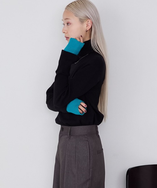 forksy.（フォルクシー）の「【forksy.】<エブリデイシリーズ>配色レイヤードニットタートルネックプルオーバー / 吸湿発熱（ニット/セーター・レディース・ブラック/ホワイト/グレー/チャコール/グレー系その他/ホワイト×ブラック/アイボリー/オフホワイト/グレー系/ブラック系・FREE）」の15枚目の写真