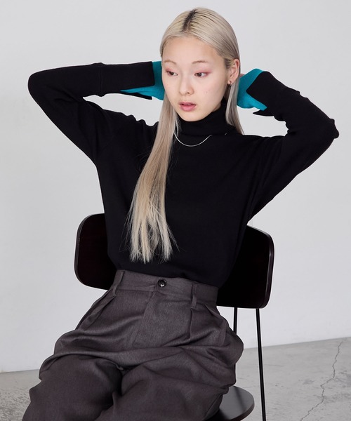 forksy.（フォルクシー）の「【forksy.】<エブリデイシリーズ>配色レイヤードニットタートルネックプルオーバー / 吸湿発熱（ニット/セーター・レディース・ブラック/ホワイト/グレー/チャコール/グレー系その他/ホワイト×ブラック/アイボリー/オフホワイト/グレー系/ブラック系・FREE）」の18枚目の写真