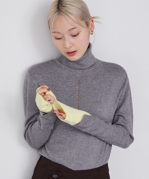 forksy.】【吸湿発熱】エブリデイ配色レイヤードニットタートルネック